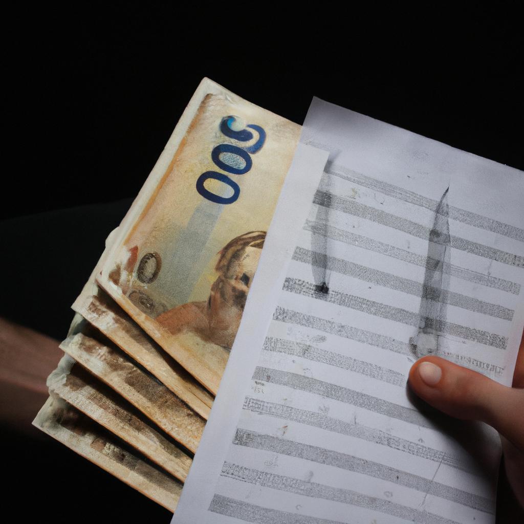 Person holding money and sheet music