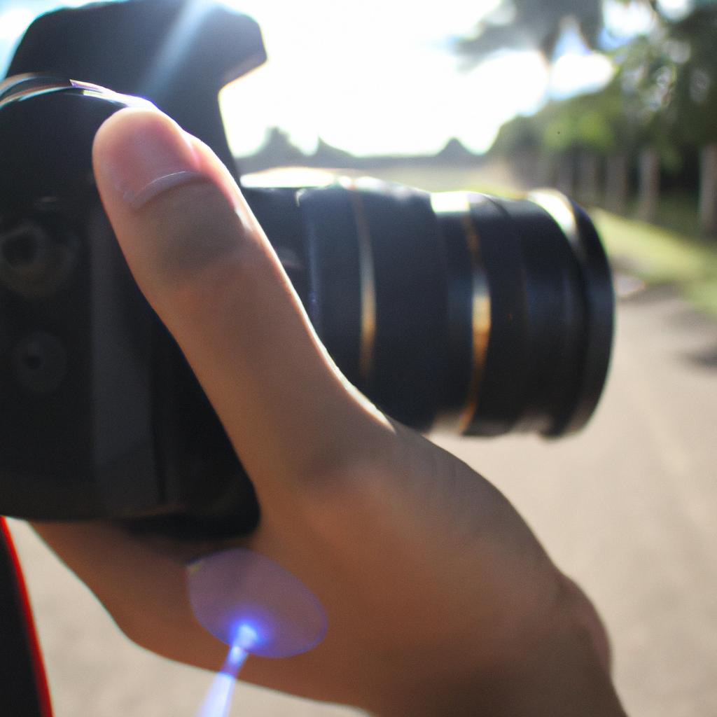 Person holding camera, capturing moments